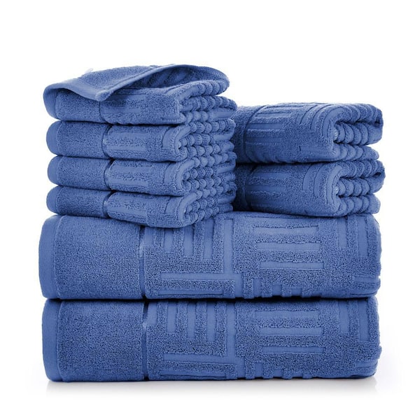 8 Piece Blue Jacquard Cotton Bath Towels Set