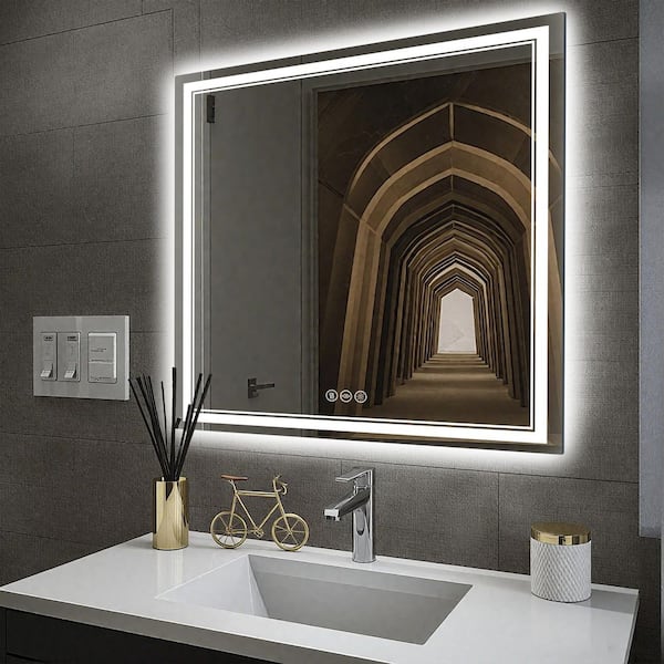 36 in. W x 36 in. H Rectangular Frameless Anti-Fog Front And Backlit LED Wall Mirror Bathroom Vanity Mirror