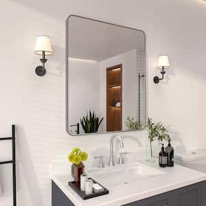 30 in. W x 36 in. H Rectangular Framed Wall Bathroom Vanity Mirror in Gun Grey