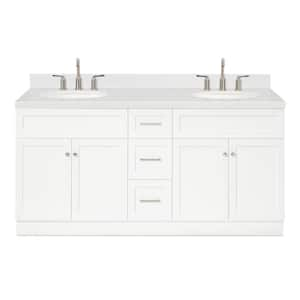 Hamlet 72.25 in. W x 22 in. D x 36 in. H Double Oval Sink Bath Vanity in White with Carrara White Quartz Top