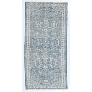 Light Blue Bungalow Rug 2.8 ft. x 8 ft. Rectangle Wool, Cotton, and Polyester Stair Runner
