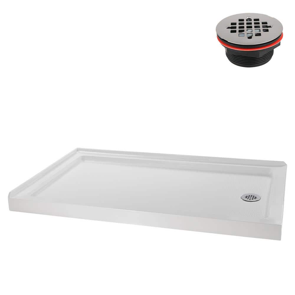 60'' Glossy White Rectangular Acrylic Shower Base with Right Hand Drain