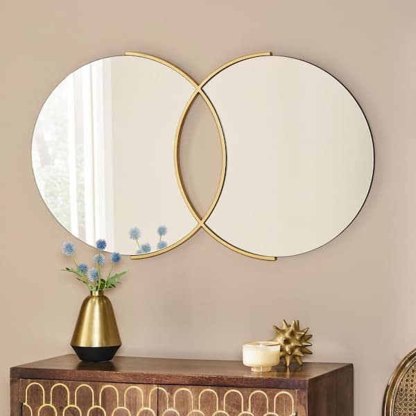 Unbranded Gold 39.5 in. W x 23 in. H Modern Glam Overlapping Round Wall Mirror Suitable for Living room, Bathroom, Porch