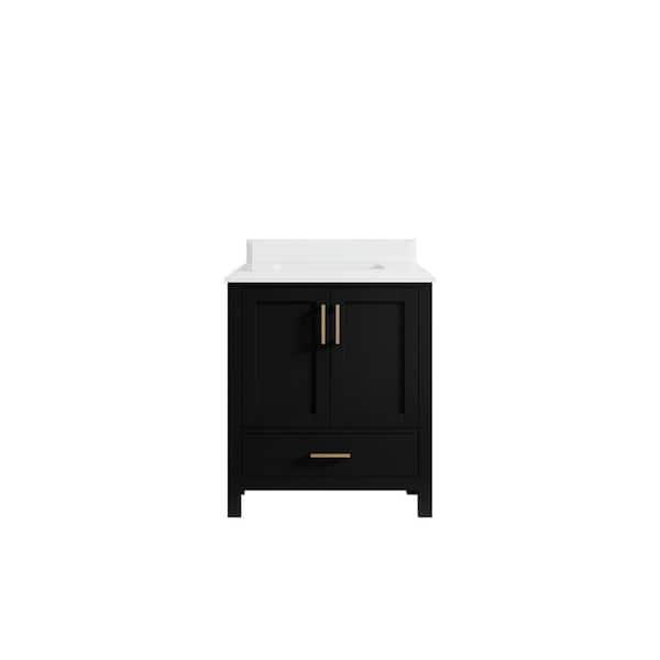 Willow Collections Malibu 30 in. W x 22 in. D x 36 in. H Single Sink Bath Vanity Center in Black with 1.5 in. White Quartz Top