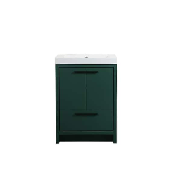 Unbranded Simply Living 24 in. Single Bathroom Vanity in Green with Resin Vanity Top in White