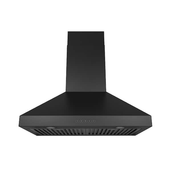 HAUSLANE 30 in. Convertible Wall Mount Range Hood with Changeable LED Dishwasher Safe Baffle Filters in Matte Black