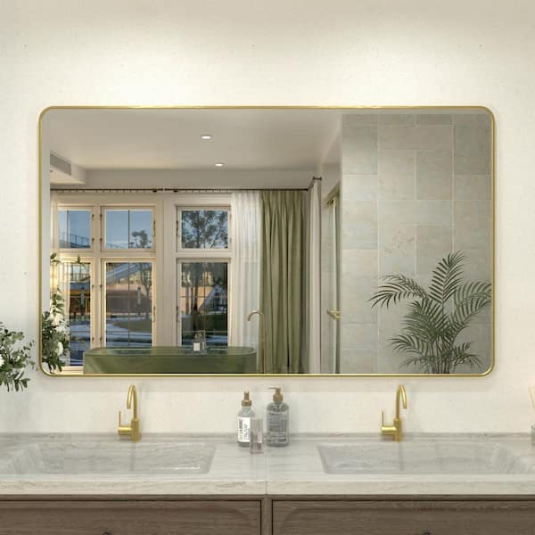 Hermitage Bath Kielo 36 in. W x 60 in. H Rectangular Framed Wall Bathroom Vanity Mirror in Brass