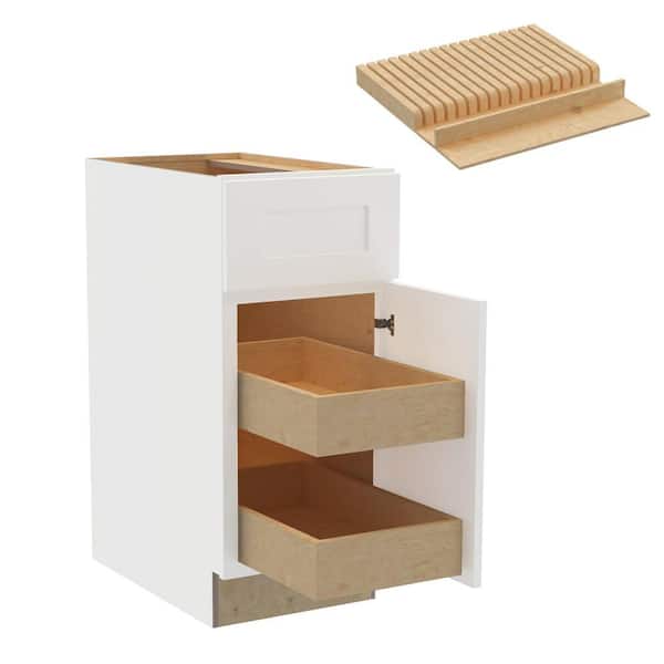 Home Decorators Collection Newport 15 in. W x 24 in. D x 34.5 in. H Assembled Plywood Base Kitchen Cabinet in Pacific White with 2ROT Knife Block R