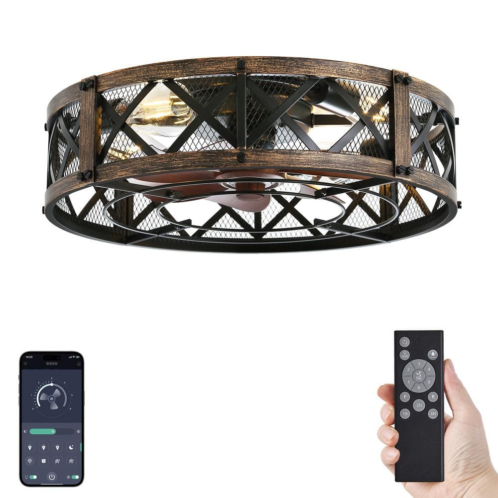 HINNIXY 20 in. indoor Black Gold Caged Flush ount Modern