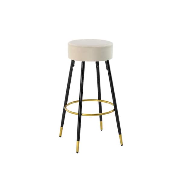 Unbranded 24 in. Ivory Iron Velvet Kitchen Bar Stools Upholstered Dining Chair Stools