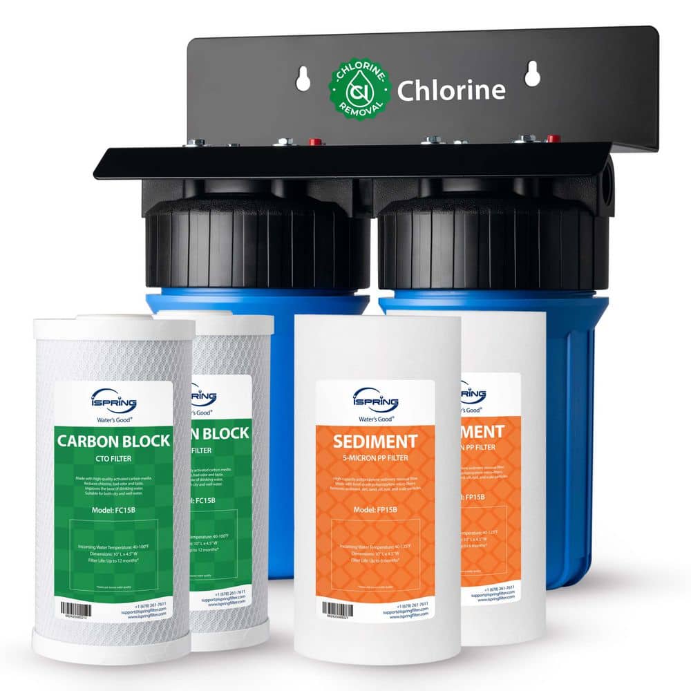 "WGB21B 2-Stage Whole House Water Filter System, Reduces Sediment, Chlorine, Taste, and Odor, w/Extra 10""x4.5"" Filter Set"