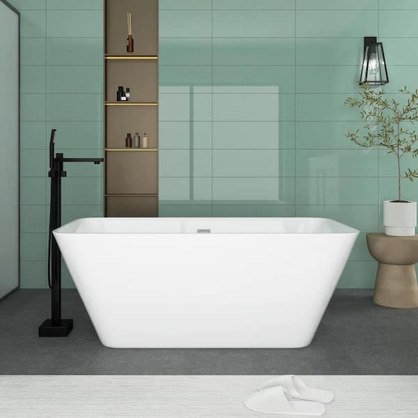 59 in. x 30 in. Acrylic Freestanding Soaking Bathtub in Glossy White