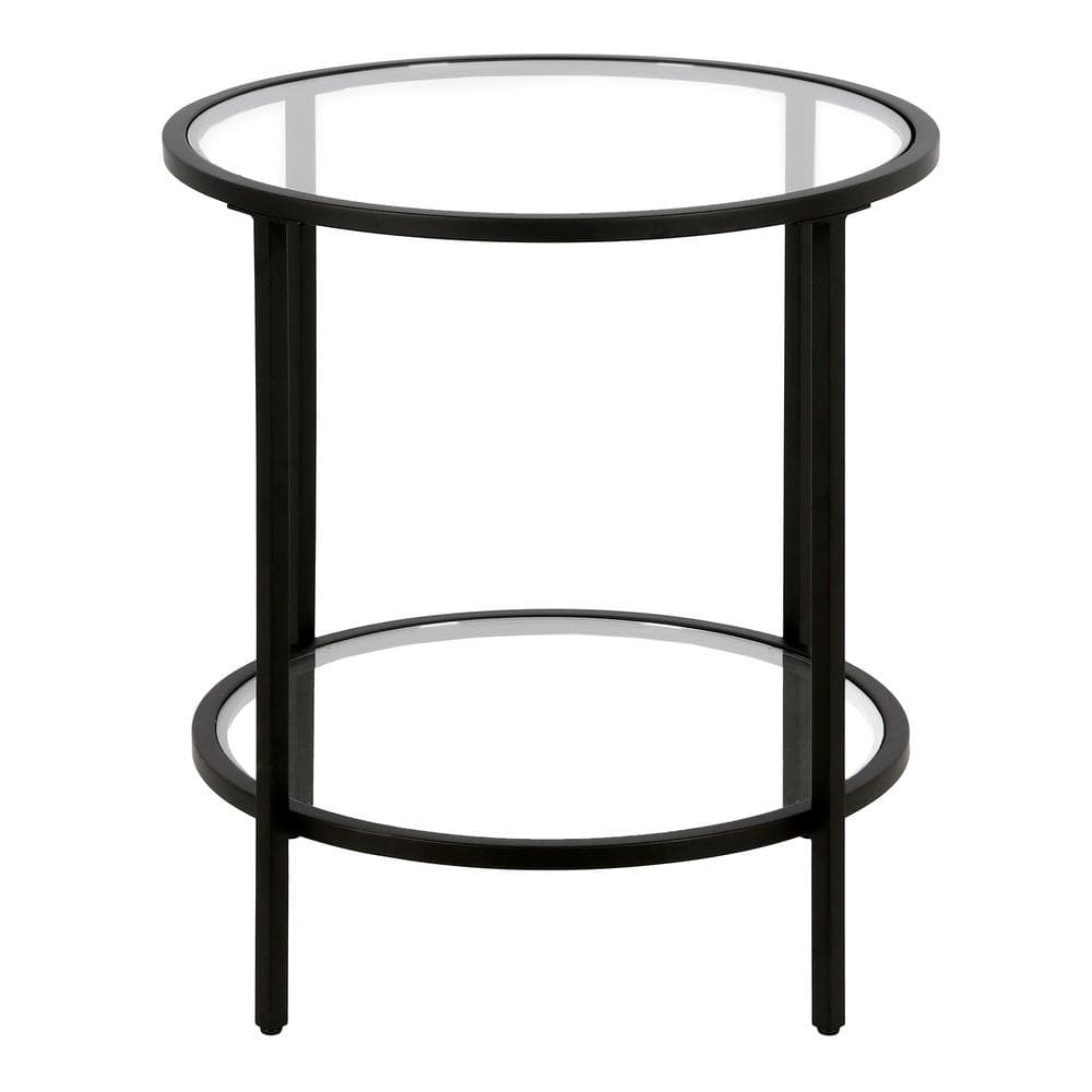 Blackened Bronze Round Side Table with Glass Shelf