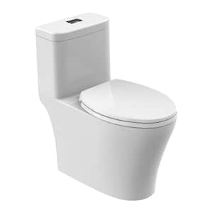 1-Piece Compact Elongated ADA Height 0.8/1.28 GPF Dual Flush Water Sense Toilet in White Map Flush 1000g, Seat Included