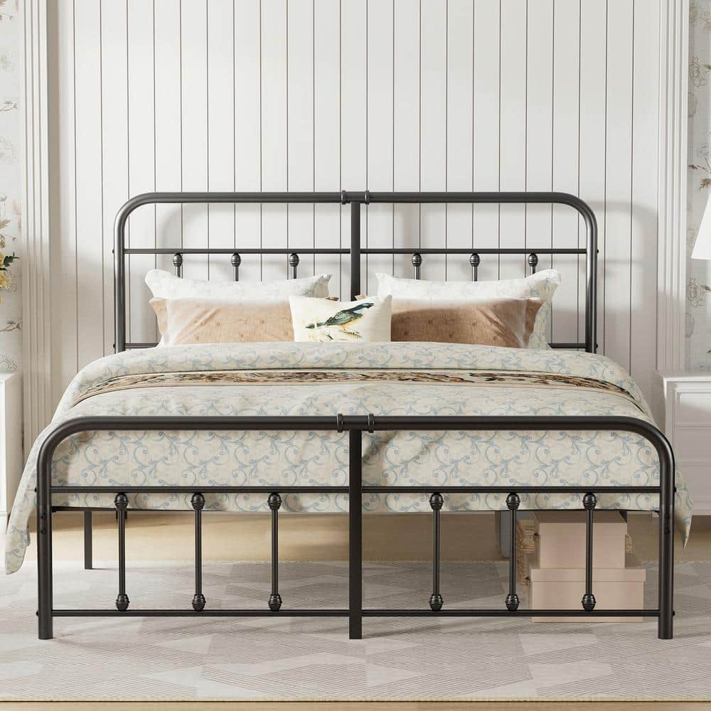 VECELO King Size Bed Frame w/ Headboard, Heavy Duty Platform Bed Frame ...