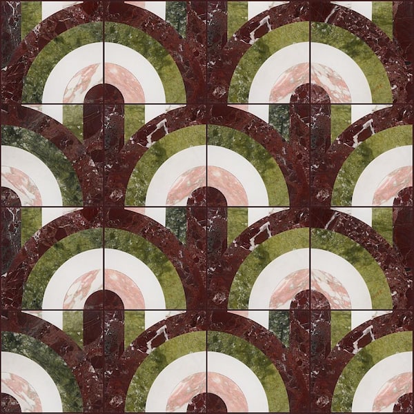 Elizabeth Sutton Bow Vertical Rainbow 12 in. x 12 in. Polished Marble Floor and Wall Mosaic Tile (1 sq. ft. /Each)