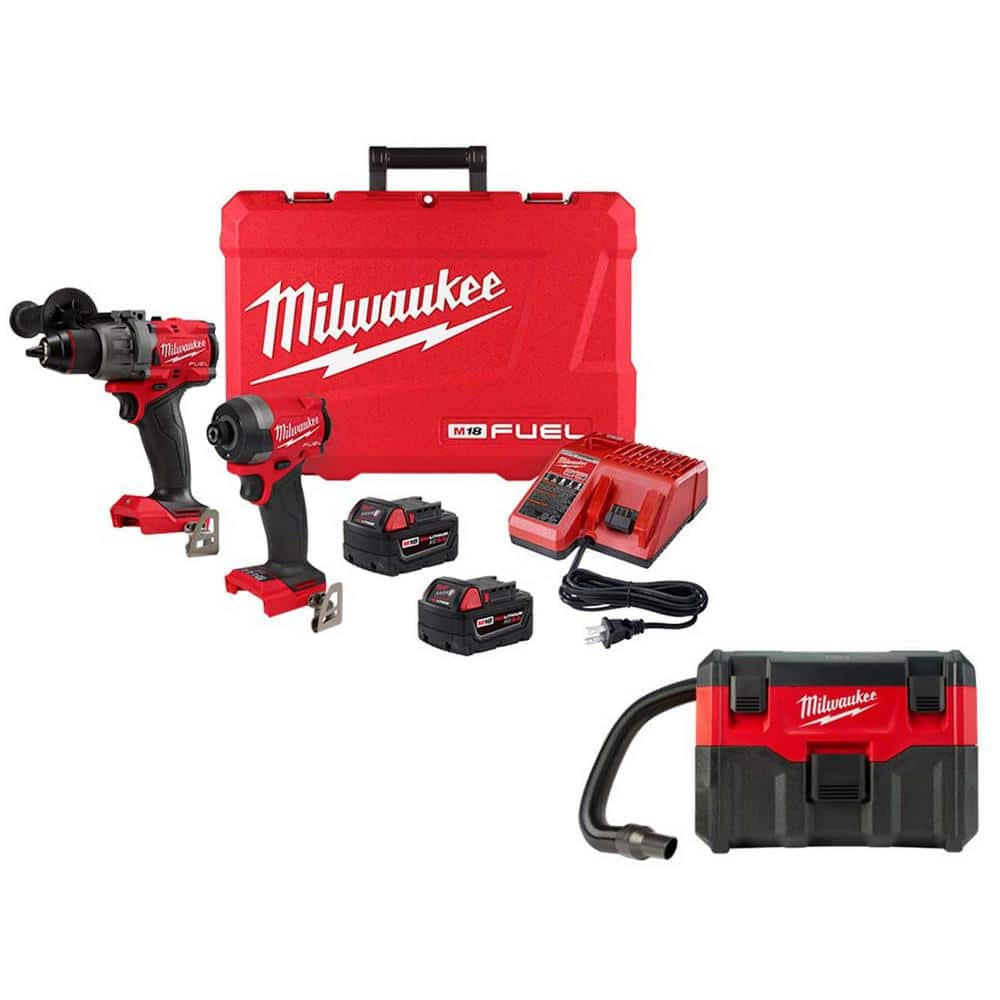 M18 FUEL 18V Lithium-Ion Brushless Cordless Hammer Drill and Impact Driver Combo Kit w/M18 2 Gal Wet/Dry Vacuum -  Milwaukee, 3697-22-0880