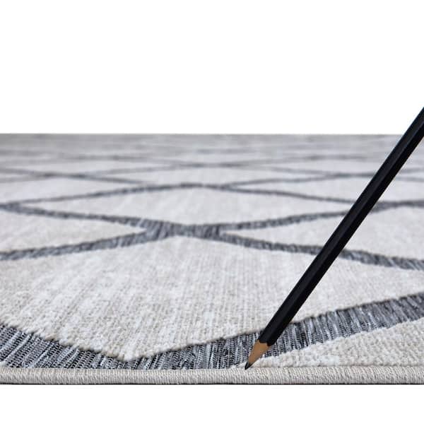Trellis Gray  Doormat 2 ft. x 7 ft. Rectangle Braided Area Rug