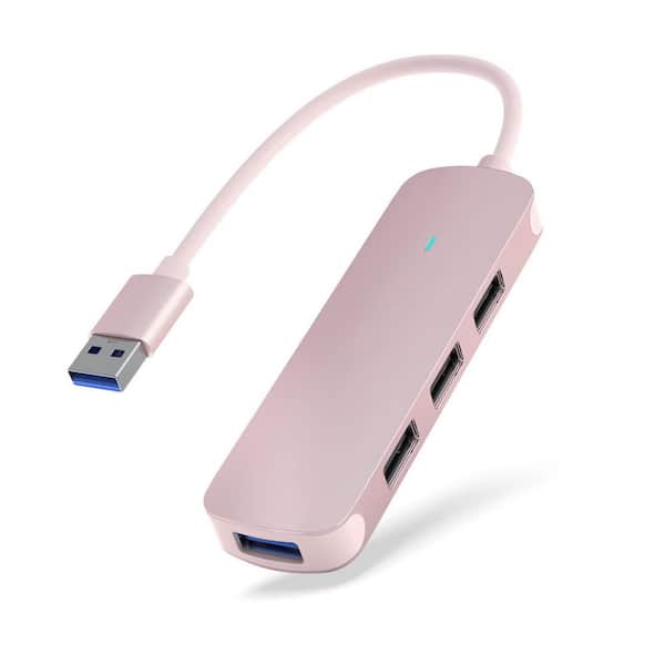 Lukyamzn USB Hub 4-Port Dongle with USB 3.0 and USB 2.0 Multiple USB Port Expander for Laptop MacBook Surface Pro XPS Pink