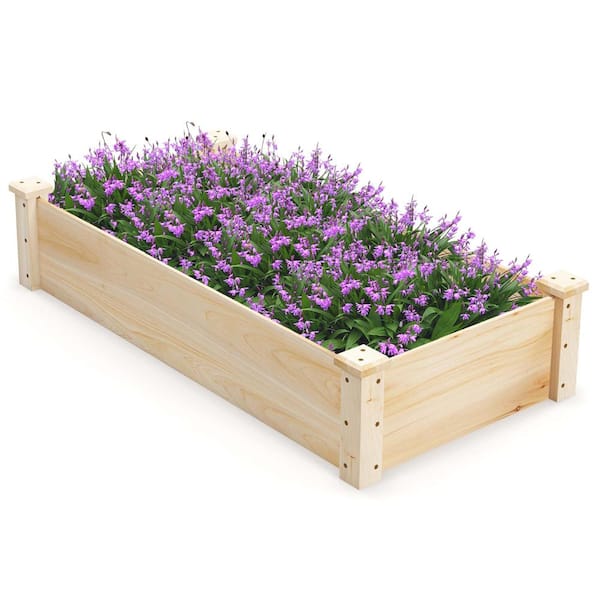 Large 48 in. Natural Fir Wood Outdoor Raised Planter Box for Flower