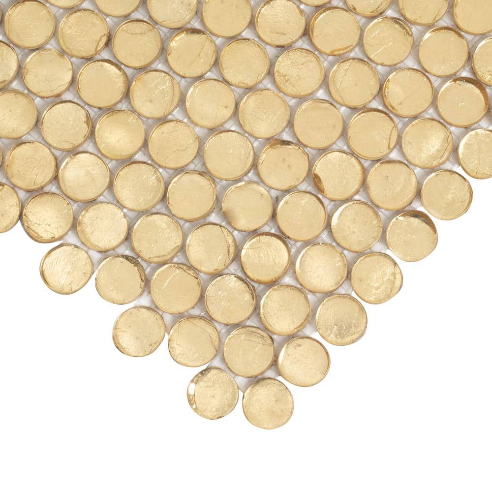 Gold Penny Round Glass Mosaic Tile for Walls and Backsplashes