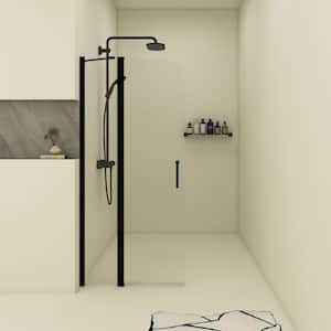 34 in. W x 72 in. H Semi Frameless Pivot Shower Door in Matte Black with Clear Tempered Glass