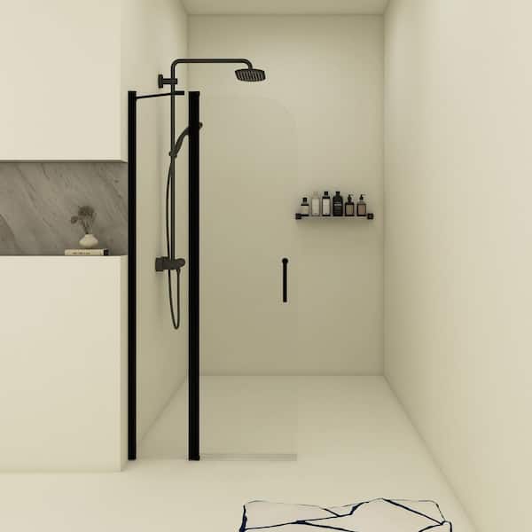 JimsMaison 34 in. W x 72 in. H Semi Frameless Pivot Shower Door in Matte Black with Clear Tempered Glass