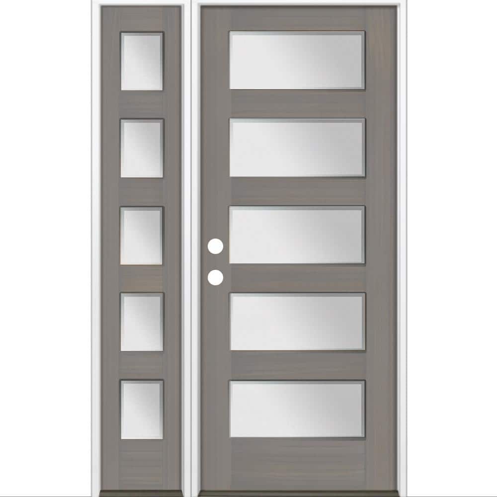 50 in. x 80 in. Modern Hemlock 5-Lite Right-Hand/Inswing Frosted Glass Grey Stain Wood Prehung Front Door w/ LSL price history on PriceWatchPro