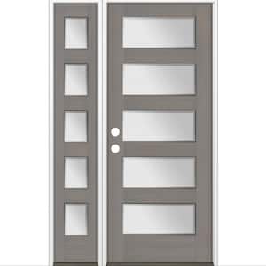 50 in. x 80 in. Modern Douglas Fir 5-Lite Right-Hand/Inswing Frosted Glass Grey Stain Wood Prehung Front Door w/ LSL