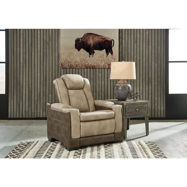 Next-Gen DuraPella Brown Faux Leather Zero Gravity Power Recliner with Storage and Adjustable Headrest
