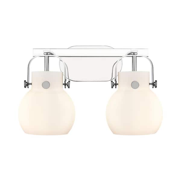 Innovations Pilaster II Sphere 17 in. 2-Light Polished Chrome Vanity Light with Glass Shade