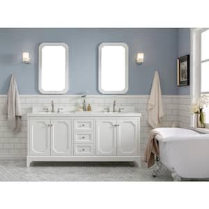 Queen 72 in. Pure White With Quartz Carrara Vanity Top With Ceramics White Basins and Mirror and Faucet