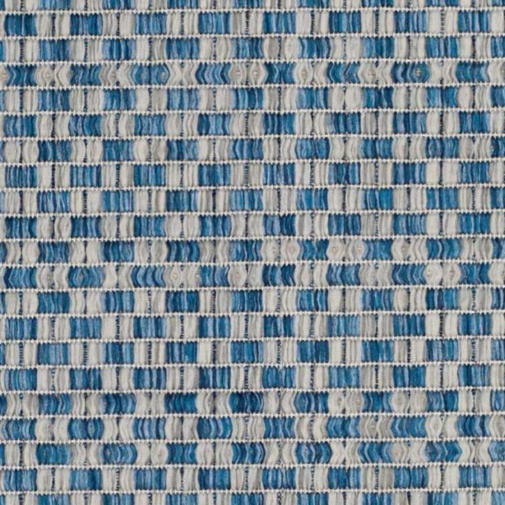 Blue and Light Grey Rectangular Synthetic Indoor/Outdoor Rug