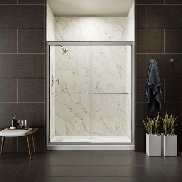 KOHLER Fluence 57-60 in. W x 75 in. H Sliding Frameless Shower Door in Bright Poilished Nickel with 3/8 in. Thick Clear Glass