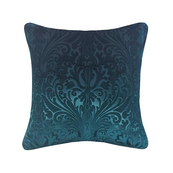 Teal Chevron Velvet 20 in. X 20 in. Throw Pillow
