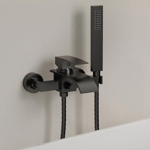 Modern Waterfall 1-Handle 2-Spray Wall Mount Tub and Shower Faucet 2.5 GPM in Matte Black Valve Included