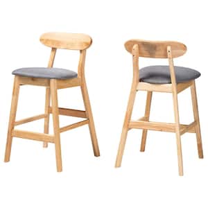 Ulyana 35.4 in. Grey and Natural Brown Wood Counter Height Bar Stool (Set of 2)
