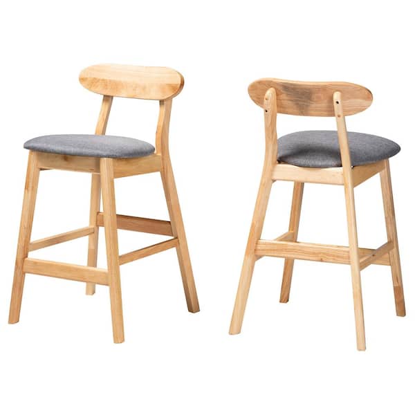 Baxton Studio Ulyana 35.4 in. Grey and Natural Brown Wood Counter Height Bar Stool (Set of 2)