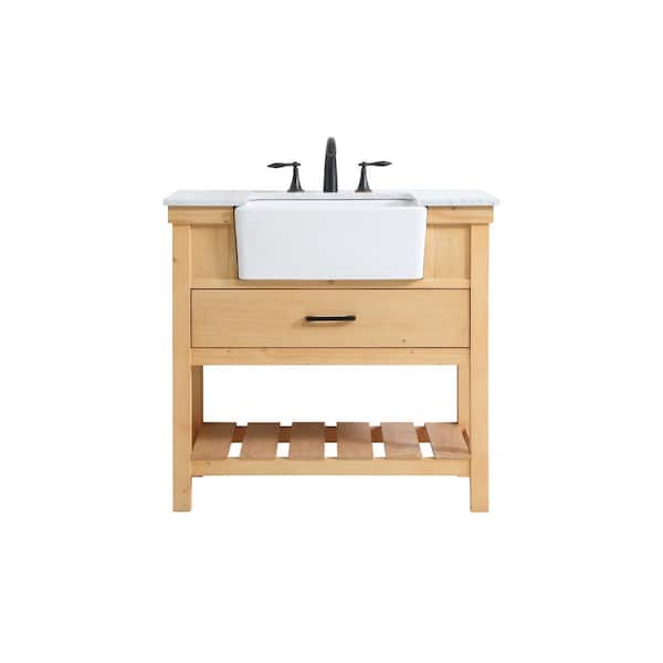 Unbranded Simply Living 36 in. W x 22 in. D x 34.125 in. H Bath Vanity in Natural Wood with Carrara White Marble Top