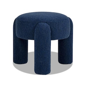 Jennifer Taylor 20.5 in. Round Fully Upholstered Cerulean Blue Boucle Ottoman