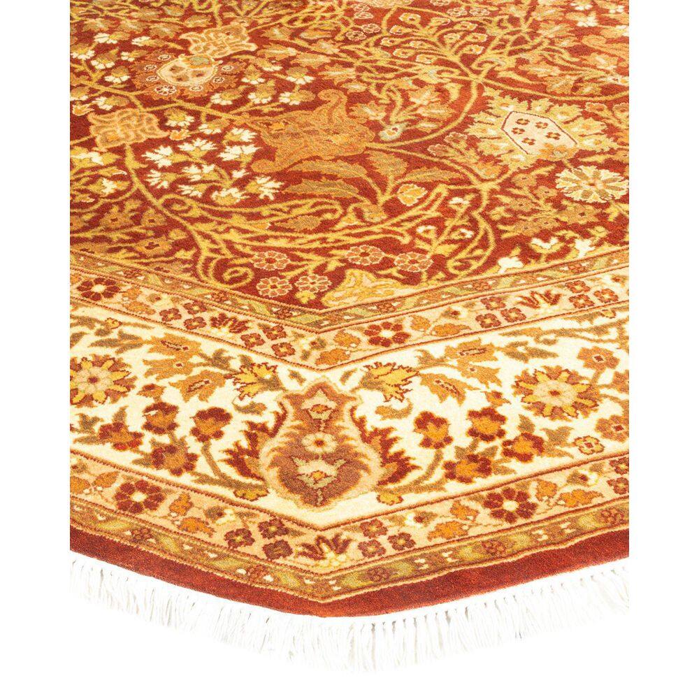 Hand-Knotted Round Oriental Wool Rug in Orange and Beige