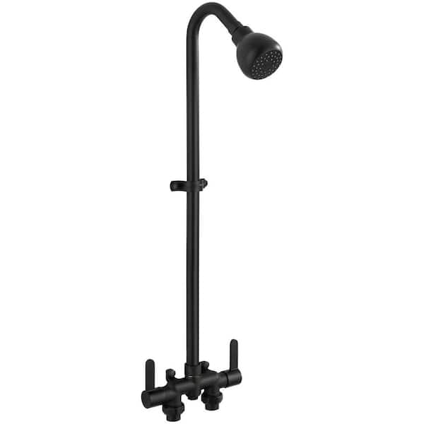 31 in. Matte Black Outdoor Shower System with 2-Handle Temperature Control and 3 in. Center Brass Mixing