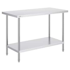 Stainless Steel Prep Table, 24 x 48 x 34 In. 800 lbs. Load Capacity, Heavy Duty Metal Worktable with 3 Adjustable Height