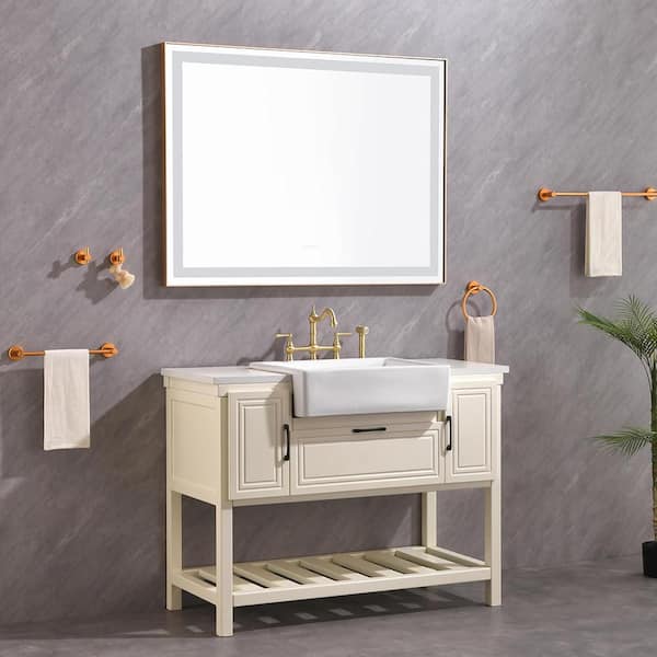 Blisstyle Gold 48 in. W x 36 in. H Modern Rectangle Aluminium Framed Mirror Wall Mirror Vanity Mirror