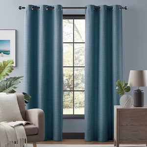 Morgan Blue 38 in. W x 84 in. L Grommet Room Darkening Curtain (Single Panel)