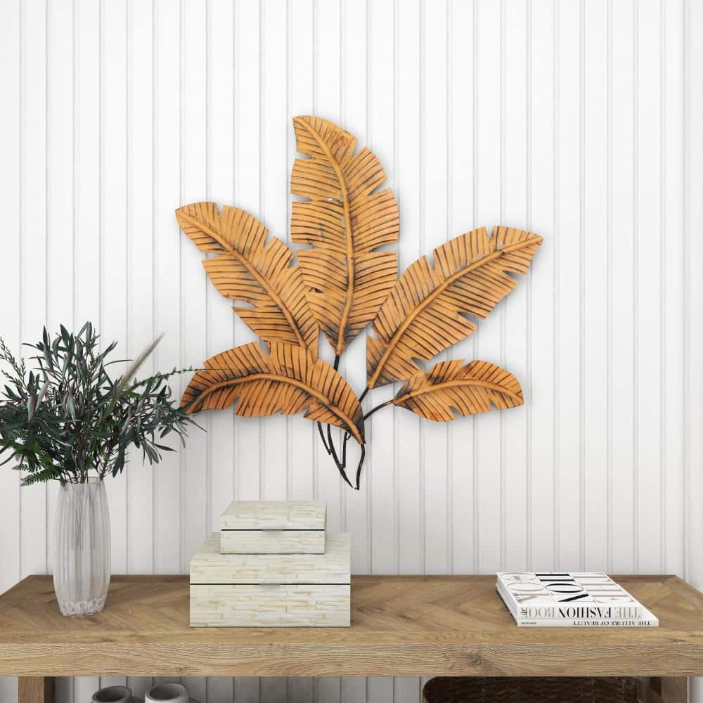 Large Green and Brown Metal Palm Leaf Wall Sculpture