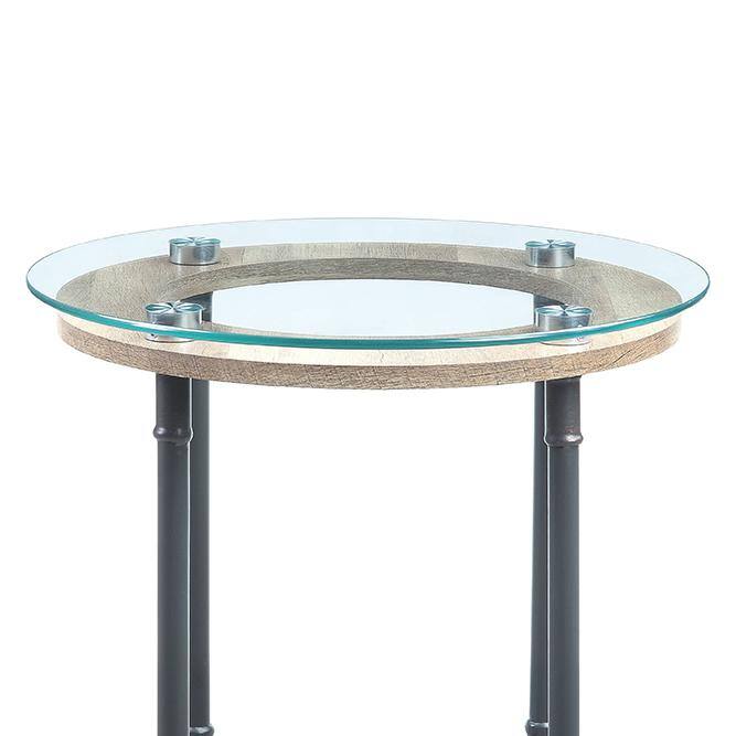 Brantley 22" Industrial Round End Table with Glass Top and Wooden Shelf