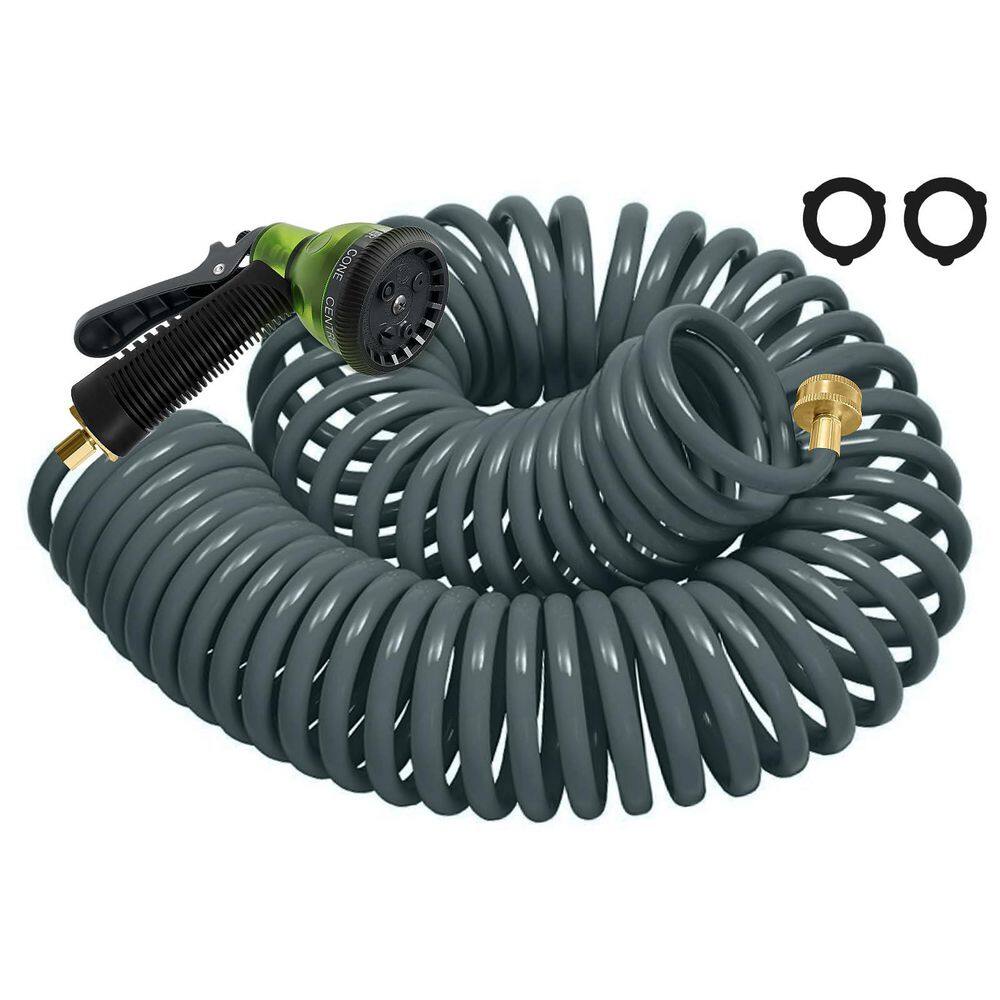 3/4 in. x 25 ft. Light Duty Coil Garden Hose Brass Connector No