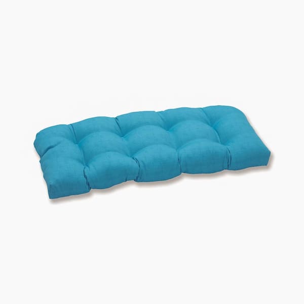 Pillow Perfect Solid Rectangular Outdoor Bench Cushion in Blue
