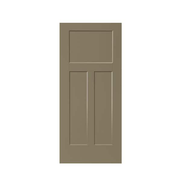 CALHOME 30 in. x 80 in. 3-Panel Olive Green Stained Composite MDF Interior Barn Door Slab